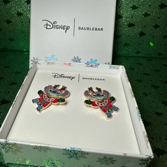 BaubleBar x Disney Stitch Naughty List Sweater Reindeer Antlers post earrings - Picture 6 of 11